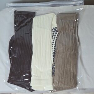Women's 3 Pairs Non-Slip Solid Crew Socks, Brown Beige White, One Size